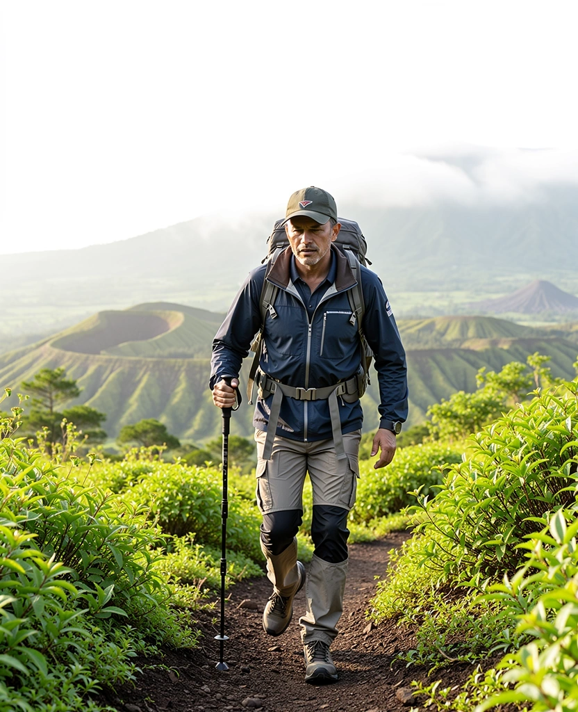 Active man in Indonesian landscape